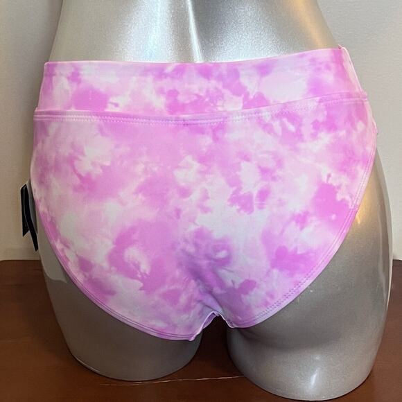 California Waves High Waisted Swimsuit Bottoms Size Small Pink White Tie Dye NEW - Picture 5 of 7